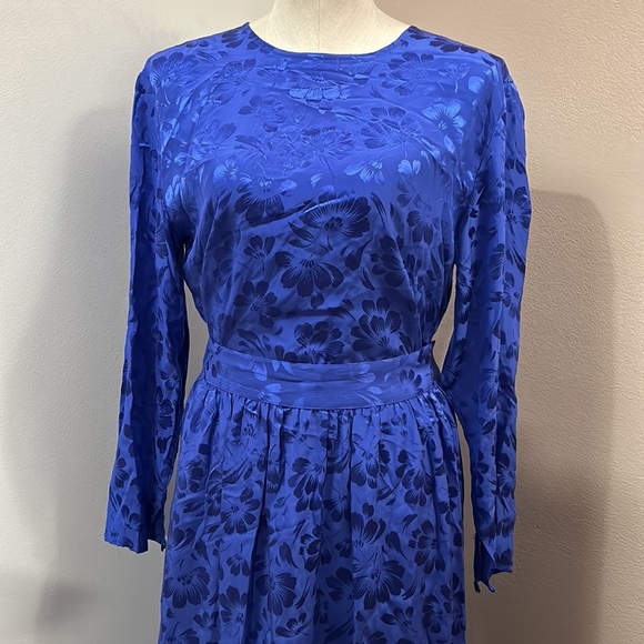 Vintage GUMP’S Silk Floral 3 Piece skirt Set Blue size 8 - Picture 3 of 17